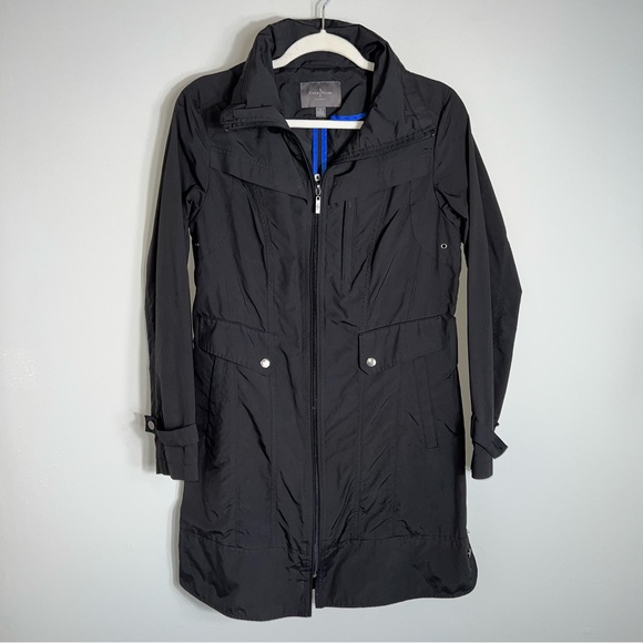 Cole Haan Women's Full Zip Lightweight Rain Jacket-Long Style-Black-Small - Picture 2 of 7
